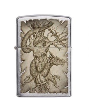 Zippo  Brushed Chrome Dragon and Tree Design
